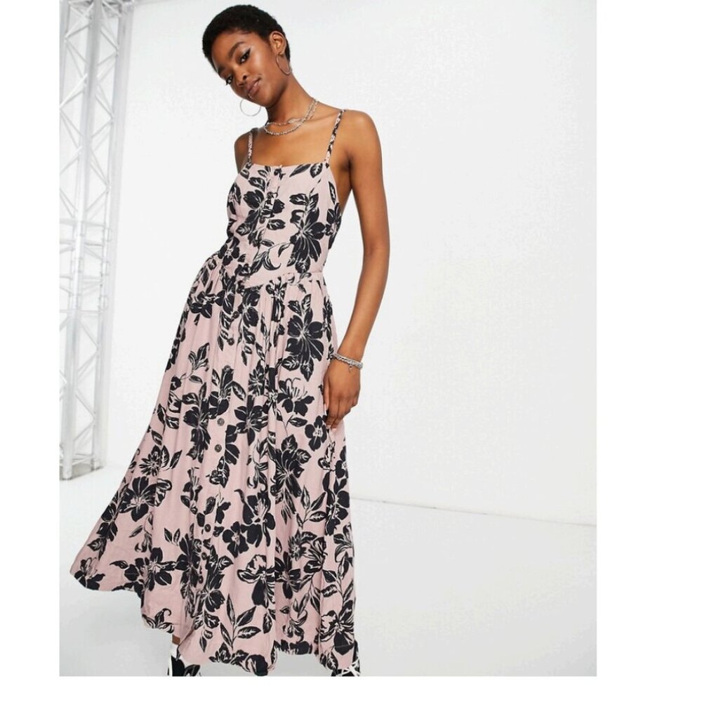 Free People Floral The Perfect Midi Sundress in Sand Size Small